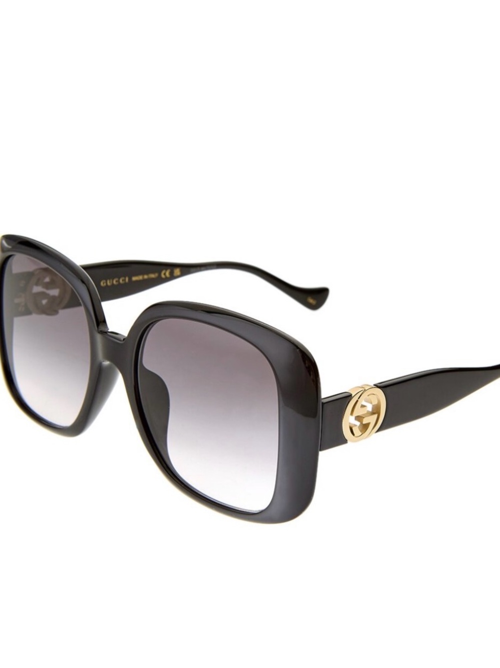 Gucci Black Square Oversized Sunglasses with Gold GG Accent 57mm